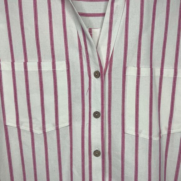 Velvet Hearts Linen Camp Shirt Womens L Stripe Short Sleeve Button Up Preppy - Picture 3 of 10